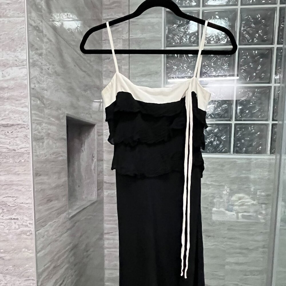 Theory Silk Dress Black with White Trim Size 4 Y2K